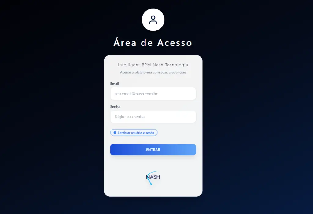 Tela de acesso à plataforma iBPM Nash